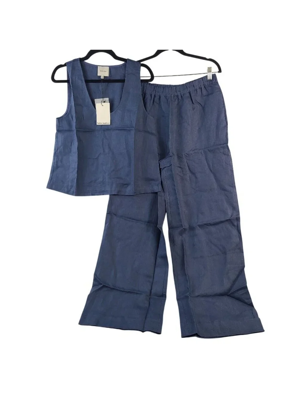 NEW Reformation Blue Linen Tank Top & Wide-Leg Pants Set Sleeveless Women's Sz M